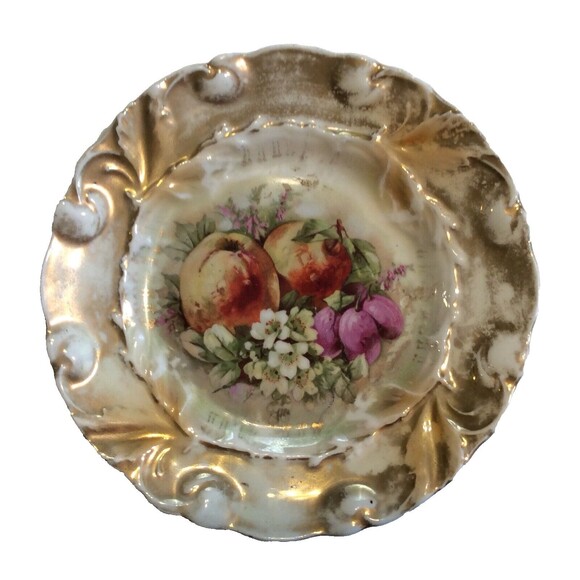Peaches Fruit Design Saucer Cabinet Plate IPF Germany hand painted VTG - Picture 1 of 3